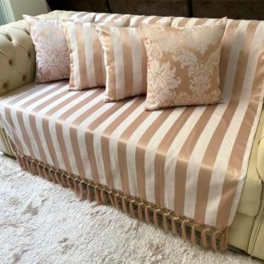 Imagem de Kit 1 Manta Listrada e 4 Capas de Almofadas Bege Cobre 45cmx45cm - Sua