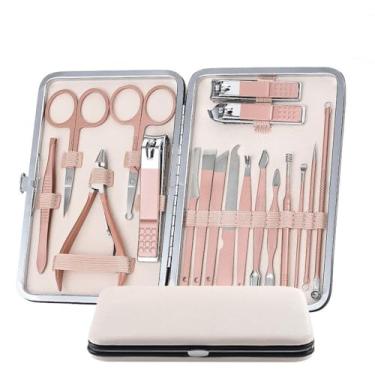 Imagem de Conjunto profissional de manicure - Cor 18 - Kit de pedicure em aço inoxidável com alicate e cortador para paroníquia | Utensílios para cuidados com as unhas em casa e salão, cor ouro rosa 18