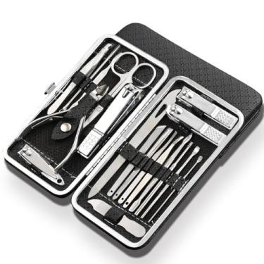 Imagem de Conjunto profissional de manicure - 19 em 1 - Kit de pedicure em aço inoxidável com alicate e cortador para paroníquia | Utensílios para cuidados com as unhas em casa e salão, preto