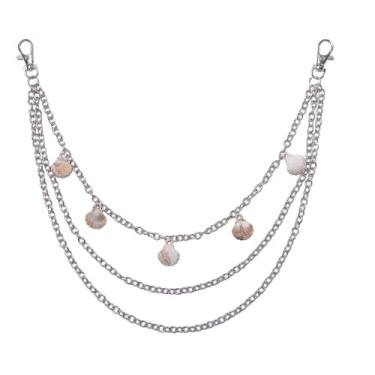 Imagem de Calça jeans em camadas com pingente de concha boêmia, corrente para mulheres e homens, cinto de concha, correntes, carteira, bolso, chaveiros, bolso na cintura, boho, verão, praia, moda, joias