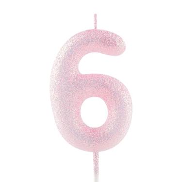 Imagem de Vela de aniversário de 6 anos, rosa, número 6, velas luminosas, enfeite de bolo, decoração de feliz aniversário, para meninas, meninos, mulheres, comemorações, artigos de festa