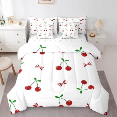 Imagem de Erosebridal Jogo de cama solteiro de cereja vermelha em uma bolsa para crianças, meninos, meninas, verão, frutas tropicais, 7 peças, conjunto de lençol com edredom e lençol com edredom