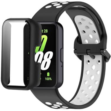 Imagem de Pulseiras de silicone compatíveis com Samsung Galaxy Fit 3 SM-R390, com capa de PC, impermeável, para relógio esportivo, tiras macias e respiráveis para homens e mulheres