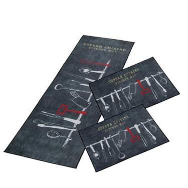 Imagem de Kit Jogo Tapete Cozinha Passadeira 3 Pçs Antiderrapante Emborrachado M