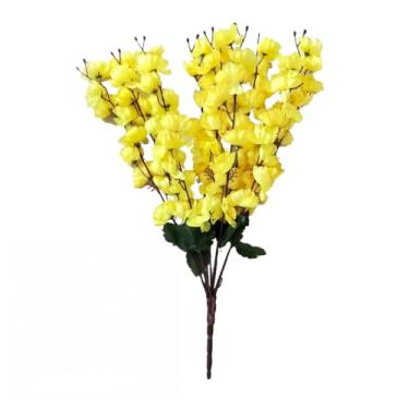 Imagem de 2 Buques Pessegueiro Flor Cerejeira Artificial Decoração (2 BUQUES AMARELO)