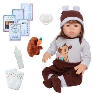 Imagem de Bebê Reborn Menina com Roupinha Capivara e Fraldas - Cegonha Reborn Do