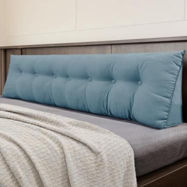 Imagem de DANGHOOGY Almofada de cabeceira para cama, almofada de cabeceira triangular grande para leitura e descanso, almofada de suporte de posicionamento do encosto com capa removível (king, azul claro)
