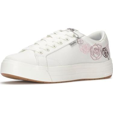 Imagem de Keds Tênis feminino Park com cadarço, Branco neve/bordado rosa, 8 Wide