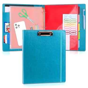 Imagem de Pasta de fichário de couro com prancheta de 2,5 cm, 33 cm × 28 cm de poliuretano com bloco de notas, 5 divisórias com bolsos, pasta removível, etiquetas, ótimo para escritório escolar (serve para