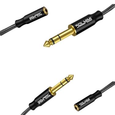 Imagem de SOLMIMI Adaptador de áudio de 1/4 a 1/8, pacote com 2 adaptadores de fone de ouvido de 1/4 a 3,5 mm, adaptador de áudio estéreo TRS para mixer, guitarra, amplificador, piano, teclado, amplificador