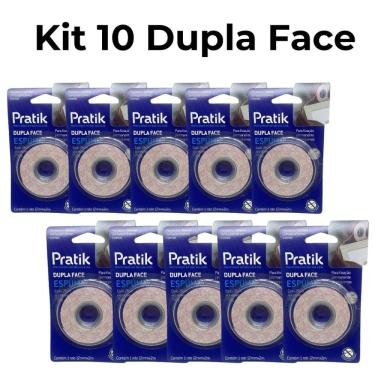 Imagem de Kit 10 Fita Adesiva Banana Dupla Face Espuma 12mm x 2m Pratik Uso Geral Ambientes Internos