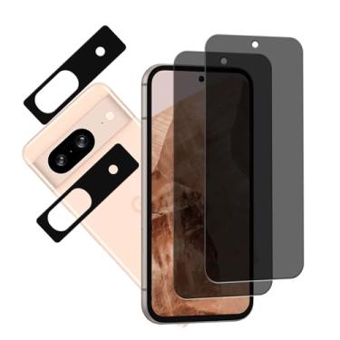 Imagem de HKKAIS Protetor de tela de privacidade projetado para Google Pixel 8a Anti Spy Película de vidro temperado privada pacote com 2 películas protetoras de lente de câmera pacote com 2