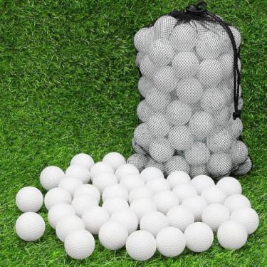 Imagem de Coopay Pacote com 150 bolas de golfe de prática, bolas de plástico de treinamento de golfe de 42 mm com um saco de cordão vazado esportivo voo limitado para prática de swing, faixa de condução