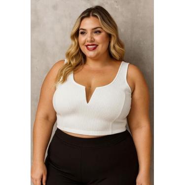 Imagem de Cropped Plus Size regata com Decote Transparente - Genérica, Off white
