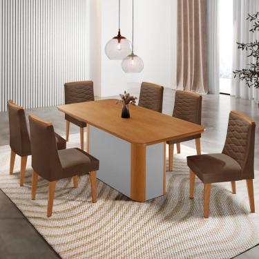 Imagem de Mesa De Jantar Isadora 180cm Tampo Mdf Laminado Veludo Marrom Naturalle Off White
