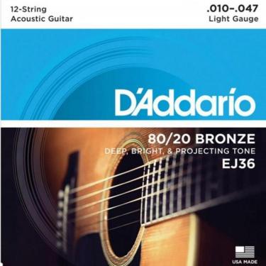 Imagem de Encordoamento Violão Aço 12 Cordas 010-047 80-20 Bronze Ej36 D Addario