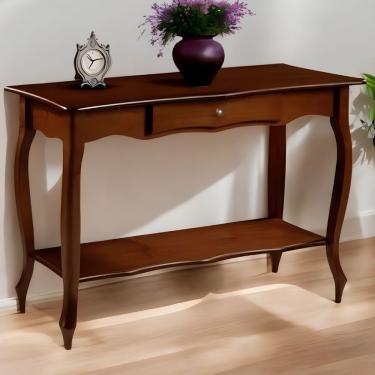 Imagem de Aparador Para Sala Com 1 Gaveta E Prateleira Pés Luiz Xv - Castanho Envelhecido