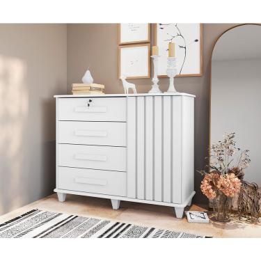 Imagem de Cômoda Sapateira Grécia Com Chave 1 Porta 4 Gavetas Ripado Branco