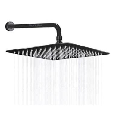 Imagem de Chuveiro Ducha Quadrado Inox Area Externa Piscina Banheiro Modelo Curvado Preto