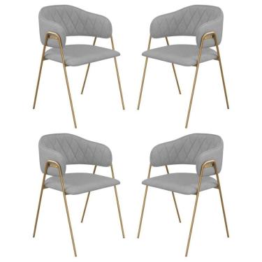 Imagem de Conjunto 4 Cadeiras Veneza Linho Cinza Metal Dourado