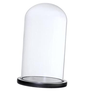 Imagem de BLWOTMOR Cloche de Vidro com Cúpula E Base de Madeira para Suporte de Paisagem Floral, G preto, Tamanho real