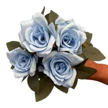 Imagem de Kit 10 Buquês de Rosas Com 7 Flores Cada Artificial Decoração Casa (Azul)