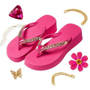 Imagem de Chinelo Plataforma Diamond com Corrente Moderno Fashion Estiloso perfeito para o Verão (Pink, BR, Adulto, Faixa Numérico, 39, 40)