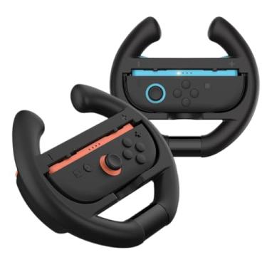 Imagem de Kit Suporte Mão Par de Controle Volante Grip Preto para Joy-Con Nintendo Switch 2 Corrida Ergonômico