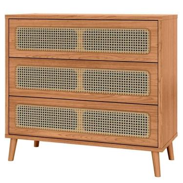 Imagem de Cômoda Para Quarto 3 Gavetas Com Palha 105cm Pés Retrô Arnoni D03 Freijó - Lyam Decor
