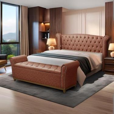 Imagem de Kit Baú e Cabeceira de Madeira material sintético Grécia Queen - D'Jul