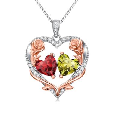 Imagem de Zoeniya Colar de coração rosa para mulheres banhado a ouro branco 18 k 12 meses com pedra do mês de nascimento, presente de aniversário e Natal para sua esposa, namorada, 25mm, base, Zircônia cúbica