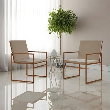 Imagem de Kit 2 Poltronas Industriais Estofadas Isa Veludo Bege Base Cobre