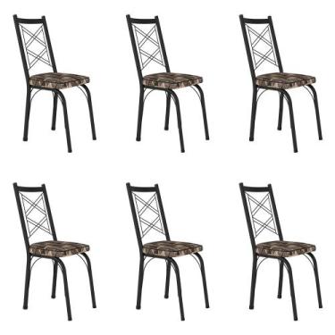 Imagem de Kit 6 Cadeiras de Cozinha Delaware Estampado Mosaico Palha Pés de Ferr