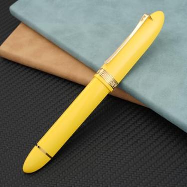 Imagem de Majohn V60 Caneta-tinteiro de pistão triangular ponta EF, caneta de escritório de resina dourada amarela com caixa de presente