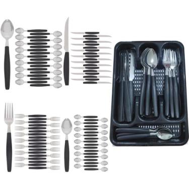 Imagem de Kit Faqueiro Berlim Preto Inox 72 Pçs C/ 3 Porta Talheres - EM CASA TE