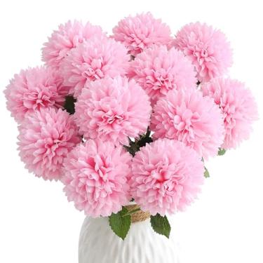Imagem de Floroom 12 peças de flores artificiais de seda sintética rosa, crisântemos falsos a granel com hastes para buquês de casamento, mesa, centros de mesa, arranjos florais, enchimentos, decorações de casa