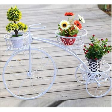 Imagem de Suporte Para Carrinho De Jardim Suporte Para Plantas De Ferro Forjado Suporte Para Plantas De Metal Interno E Externo Suporte Para Vasos De Flores Estilo Parisiense Ideal Para Pátio D, White