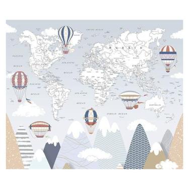 Imagem de Papel de Parede Adesivo Infantil Mapa Mundi Balões Bebe Quarto - 581pc