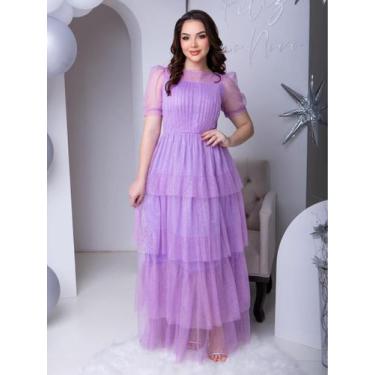 Imagem de Vestido de Festa Longo Rodado Soltinho com Brilho de Tule Transparente