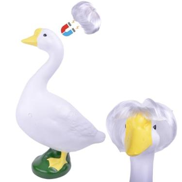 Imagem de Lamiaraga Estátua de ganso de varanda de cimento magnético com peruca magenética de graça - Villa gardern Estátuas ao ar livre, presente de inauguração de casa, presente de aniversário, Natal, Ano