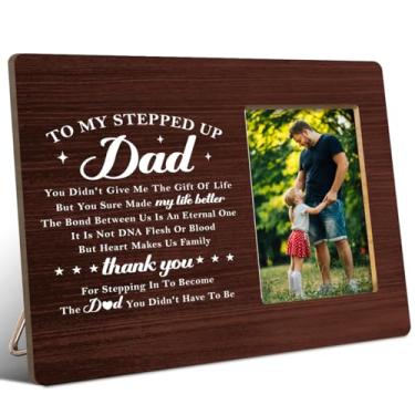 Imagem de JANLAN Porta-retrato Stepped up Dad, presente de padrasto para aniversário, Natal, Dia dos Pais, The Bond Between Us Is an Eternal One Bonus Dad Photo Frame