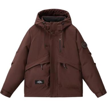 Imagem de Inverno Plus Size Moda Masculina Com Capuz Casual Quente Grosso Jaqueta De Algodão Ao Ar Livre Impermeável Engrossado Quente Versátil Casual Solto Jaqueta Masculina, Burgundy, 9XL