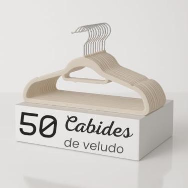 Imagem de Kit 50 Cabides Veludo Slim para Roupas Antideslizantes Giratório (Bege)