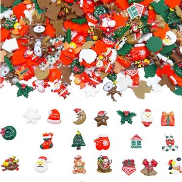 Imagem de JINDUODUO 120 peças de amuletos de geleca de Natal a granel kit de artesanato faça você mesmo, lindos pingentes de resina misturada com costas planas para artesanato (multicolorido)