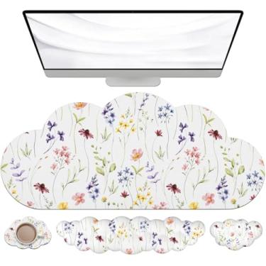 Imagem de JIKIOU Mouse pad grande à prova d'água com teclado de nuvem e conjunto de almofada de pulso de mouse em nuvem, mouse ergonômico para mesa de computador, suporte de pulso, mouse para teclado e mouse