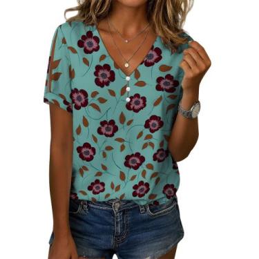 Imagem de Blusa feminina Zhyaj com estampa floral boho com decote em V e manga c