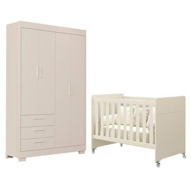Imagem de Jogo De Quarto Infantil Guarda Roupa Zaki E Berço Evolution Areia Fosco - Reller Móveis Areia Fosco