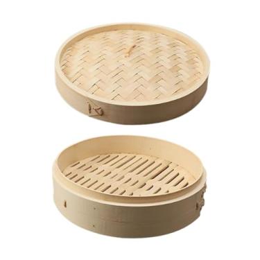 Imagem de Generic Cesta de cozimento a vapor de bambu para bolinhos, redonda, multifuncional, feita à mão, com tampa para cozinhar frutos do mar, vegetais e sobremesas, 27cm