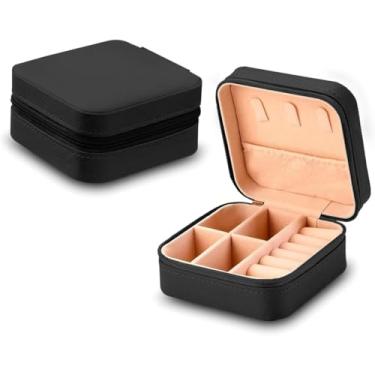 Imagem de Porta-Joias Portátil – Organizador Compacto, Estojo de Viagem, Ganchos p/Colares, Divisórias Ajustáveis, Porta-Anéis e Brincos, Fecho com Ziper, Ideal para Gaveta, Mala ou Bolsa (Preto)