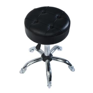 Imagem de ACEQLYT Banqueta redonda com rodas, resistente, 181 kg, banco giratório ajustável em altura para loja, salão, casa, escritório, tatuagem, medicina, massagem (preto)